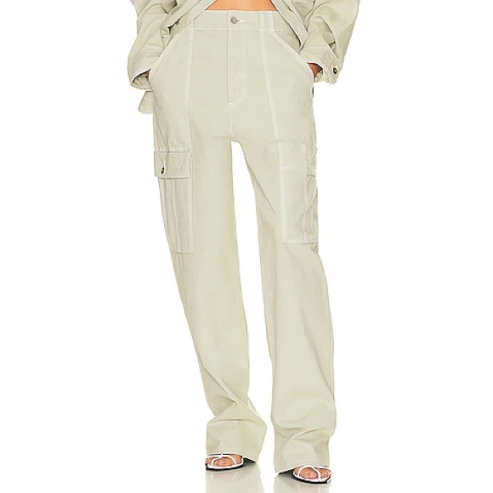 Helsa Wide Cargo Workwear Canvas Baggy Pocket Wide Pants Trousers Sage Green